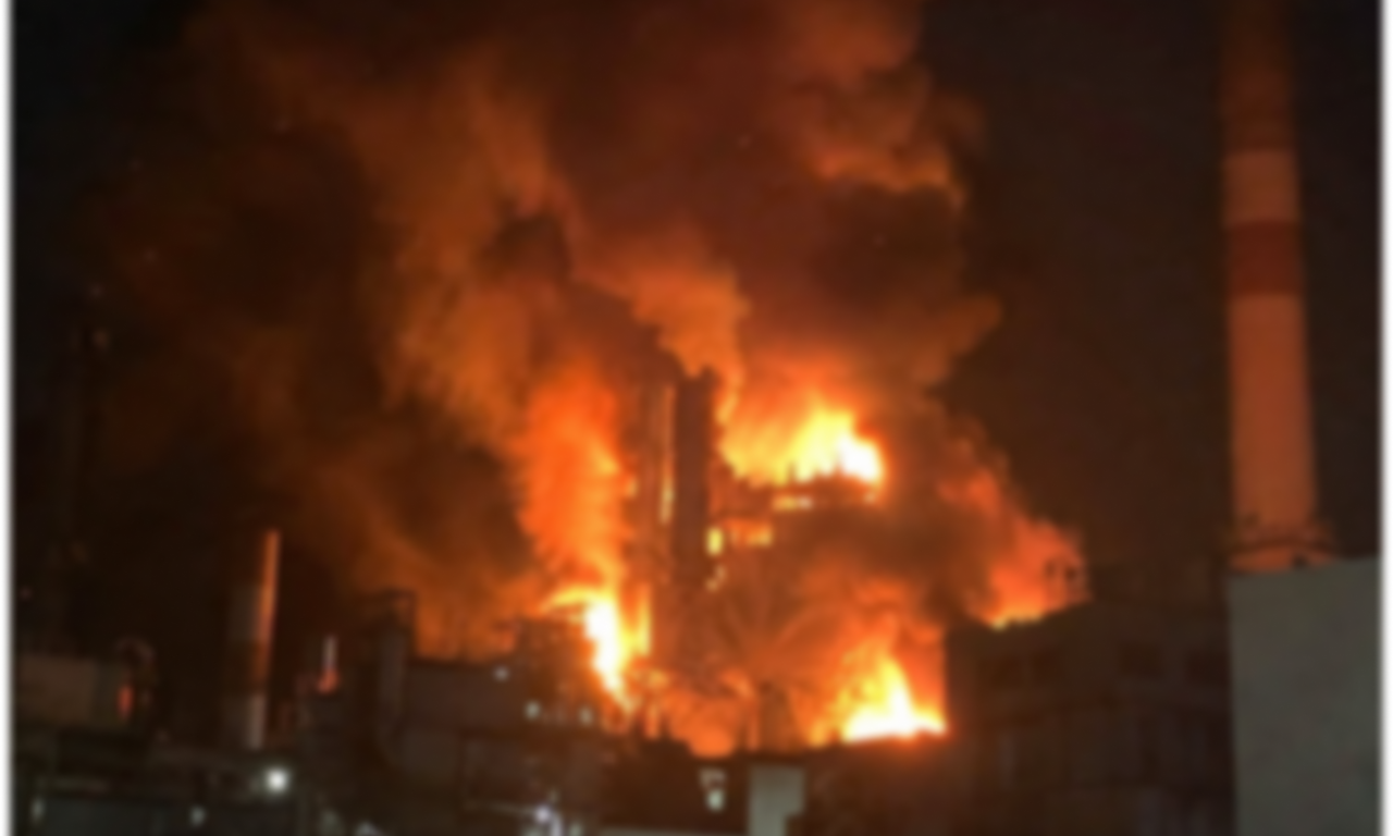 Fire at Kherson CHP after the second Russian strike on 27 August 2026.